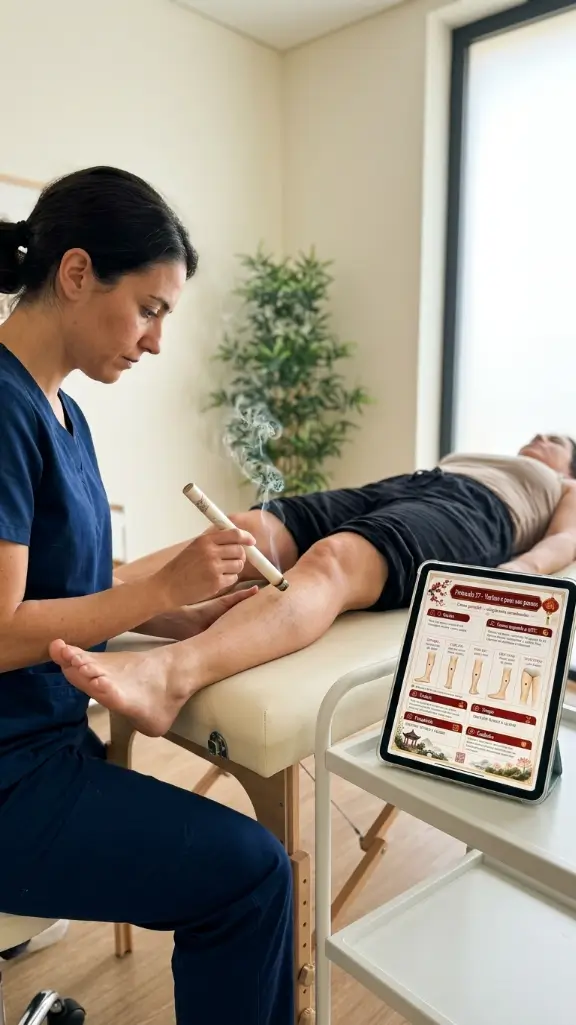 Moxibustion en pierna con guia de consulta