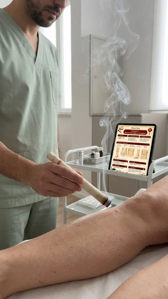 Aplicacion de moxibustion en consulta clinica
